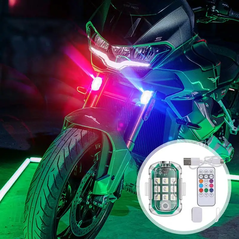 Car Strobe Light 8 Color Remote Motorcycle Flash Led Anti-collision Warning Lamp Waterproof Wireless Remote Control For Car Bike