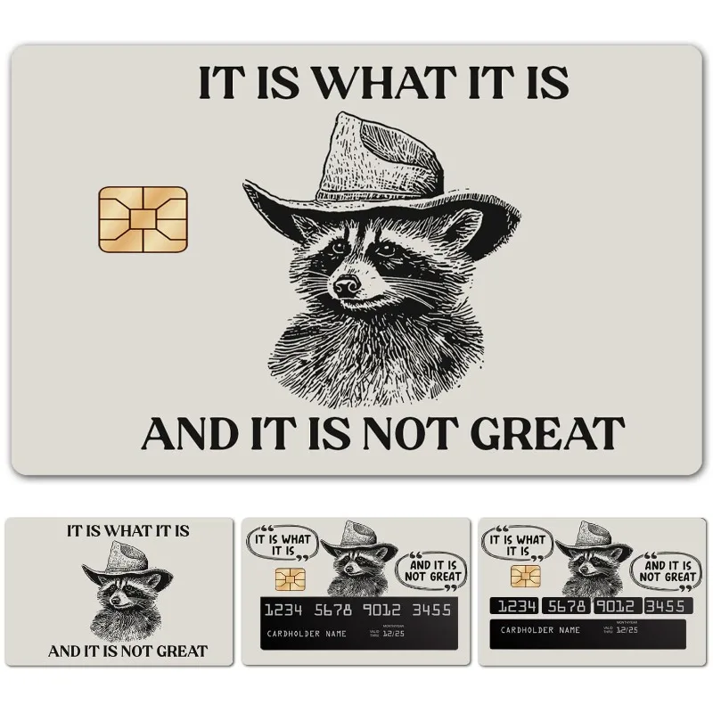 1Pc Cute Raccoon Debit Card Personalized Stickers Cartoon Animal Print PVC Matte Sticker Film Skin for Credit Card Small Chip