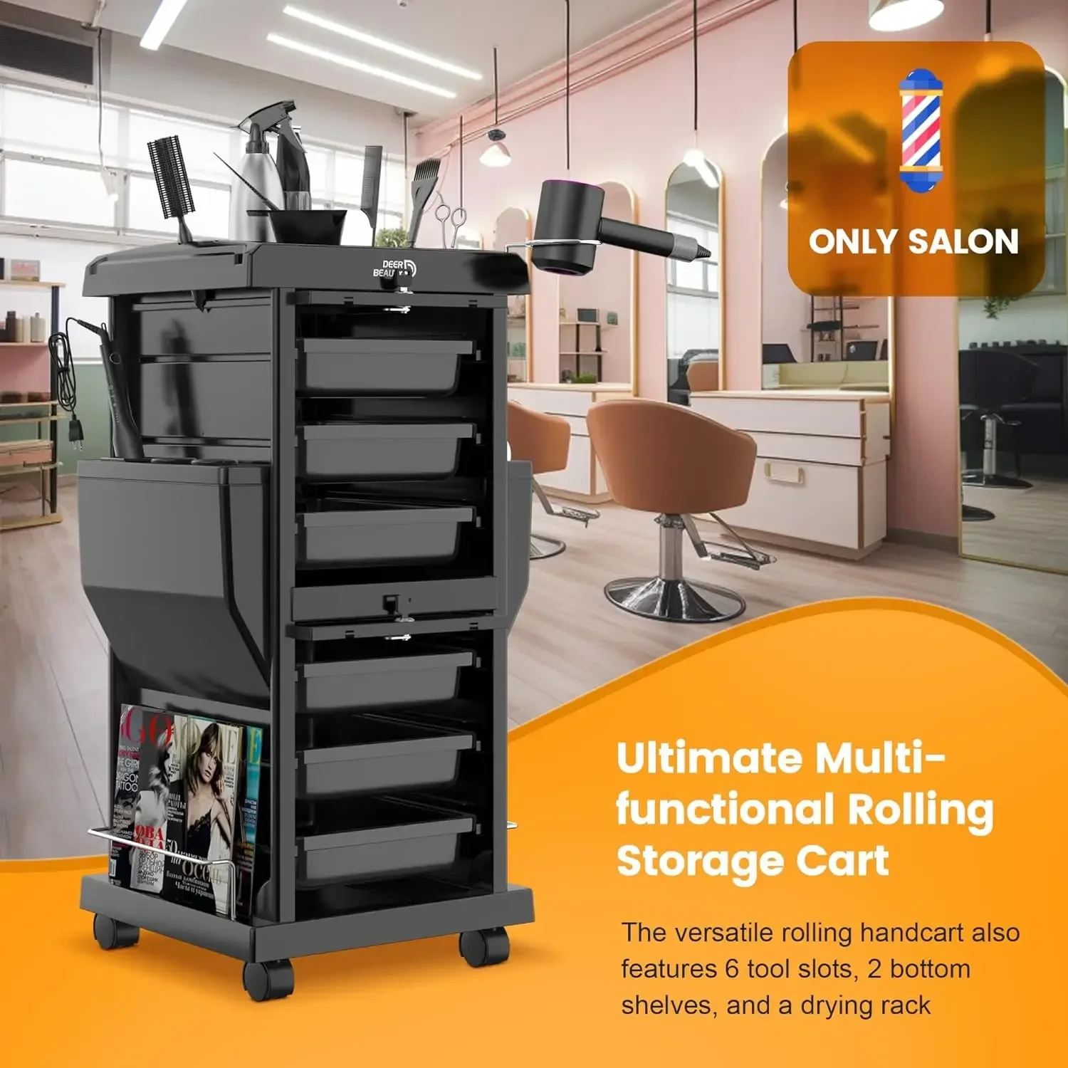 Ultimate Salon-carrito de peluquería para ahorrar espacio, almacenamiento adicional, carrito de pelo/belleza de primera calidad, 6 bandejas