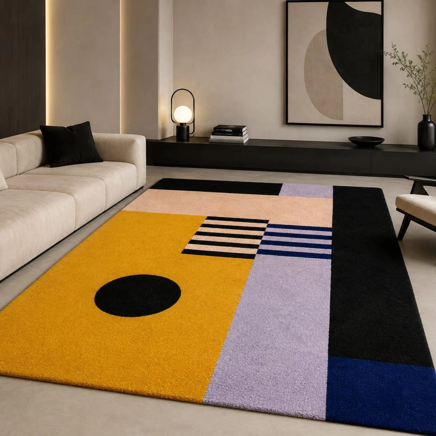 Modern Geometric Pattern Carpet, Tufted Carpet, Suitable for Living Room, Abstract Bedroom, Scandinavian Style.