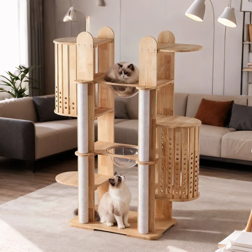 Solid wood cat climbing frame pet supplies luxury cat nest tree cat scratching board column increase factory foreign trade