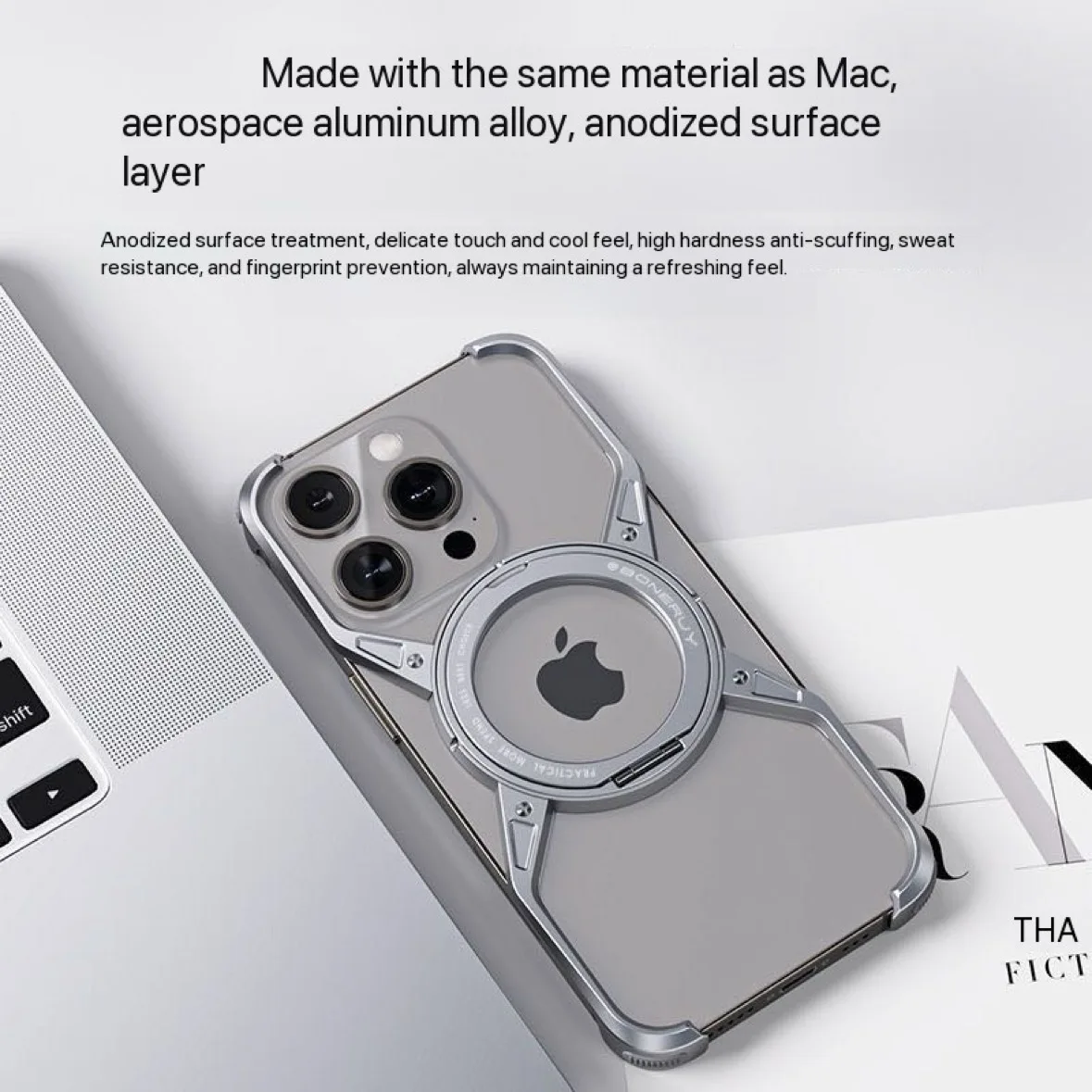 

Чехол для телефона с алюминиевым бампером нестандартной формы для iPhone 16 15 14 13 17 Pro Max, металлическая задняя крышка с вращающимся кольцом-держателем и магнитной подставкой