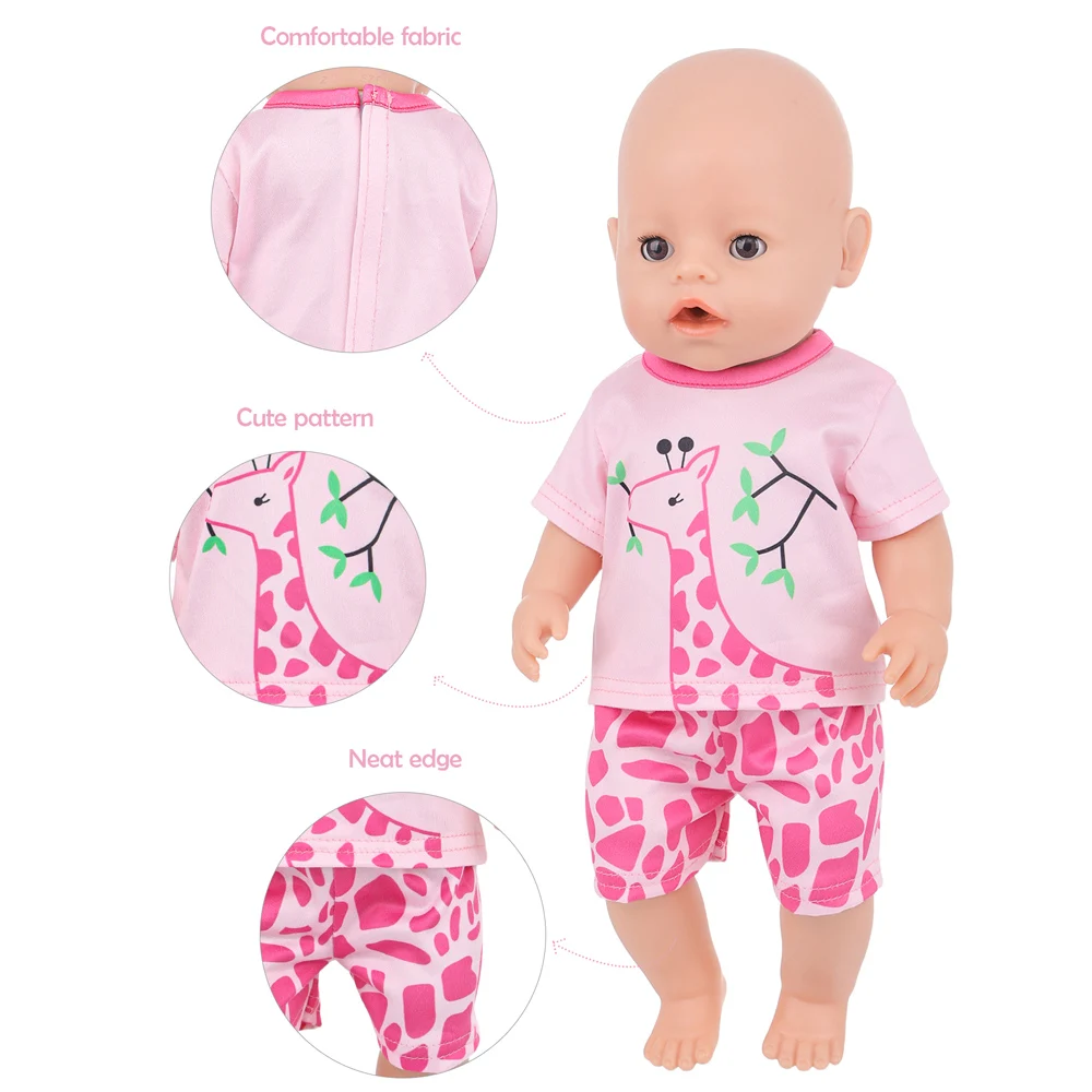 Pijamas de jirafa de dibujos animados para muñeca bebé de 43cm y 18 pulgadas, ropa para muñeca Reborn con perezoso de flamenco, juguetes para niña, regalo de nuestra generación
