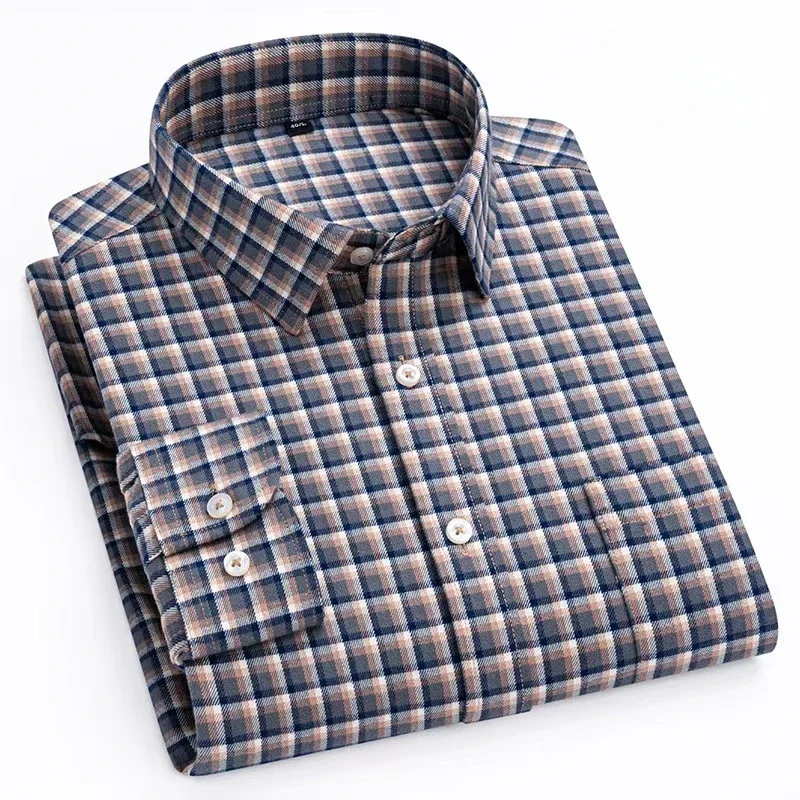 New in shirt hight qulity 100%cotton brushed long-sleeve shirts for men slim fit shirt elegant single pocket houndstooth clothes