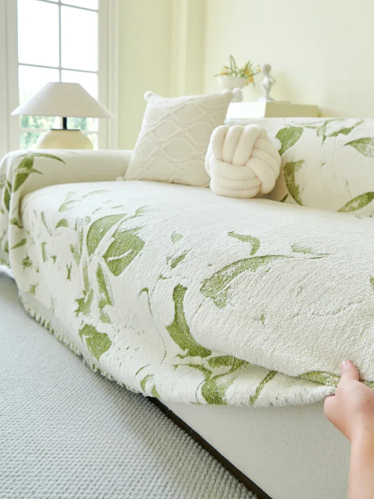 Plush Sofa Cover for Autumn Winter Warm Cozy Sofa Throw Blanket New Chinese Style Living Room Decor One Piece Universal Fit