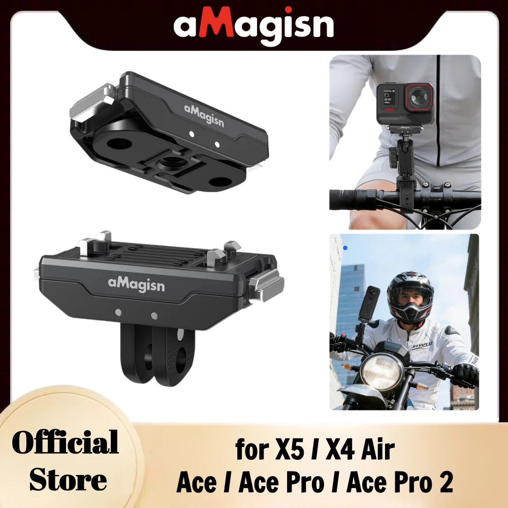 

aMagisn Quick Release Mount with Safety Lock, 1/4" & 2-Prong Interfaces, Works with Insta360 Ace Pro 2 / X4 AIR / X5 Accessories