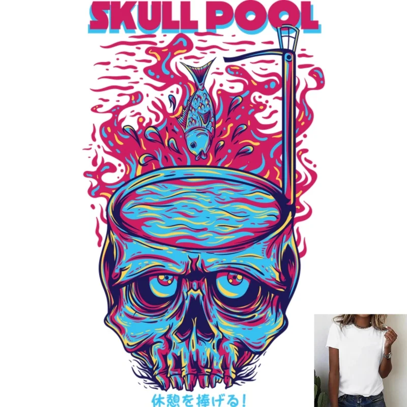 Skull Pool Fun Heat Transfer Print, Trendy Street Style, Suitable for T - shirts/Canvas Bags, Eye - catching Decoration Sticker