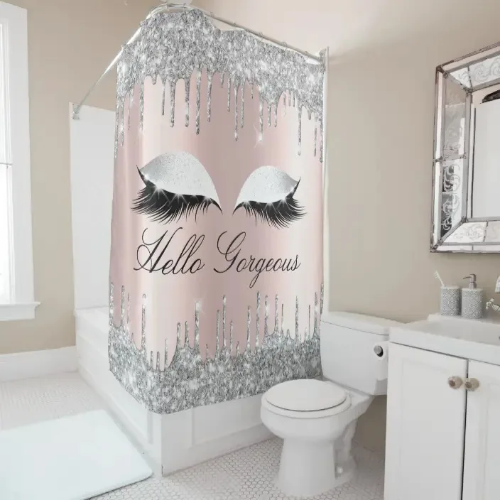 Name Eyelashes Makeup Prince Maiden Drip Hologram Shower Curtain Bathroom Curtain Hook Bathroom Curtain Home Decor Curtain l220