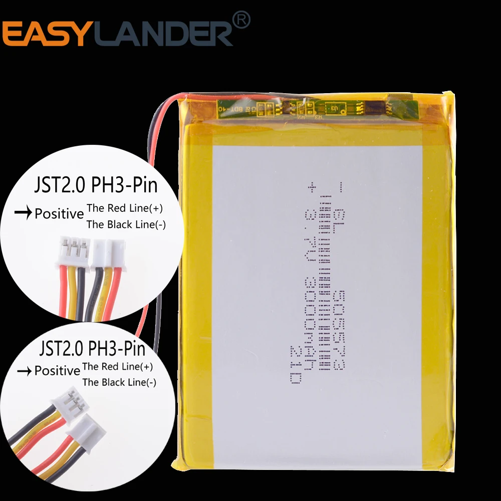 3.7V 3000mAh 11.1Wh Li-Polymer Li Lipo Battery NTC Thermistor 3 Wires JST 3Pin 2.0mm Connector 505573 For GPS DashCam Tablet PC