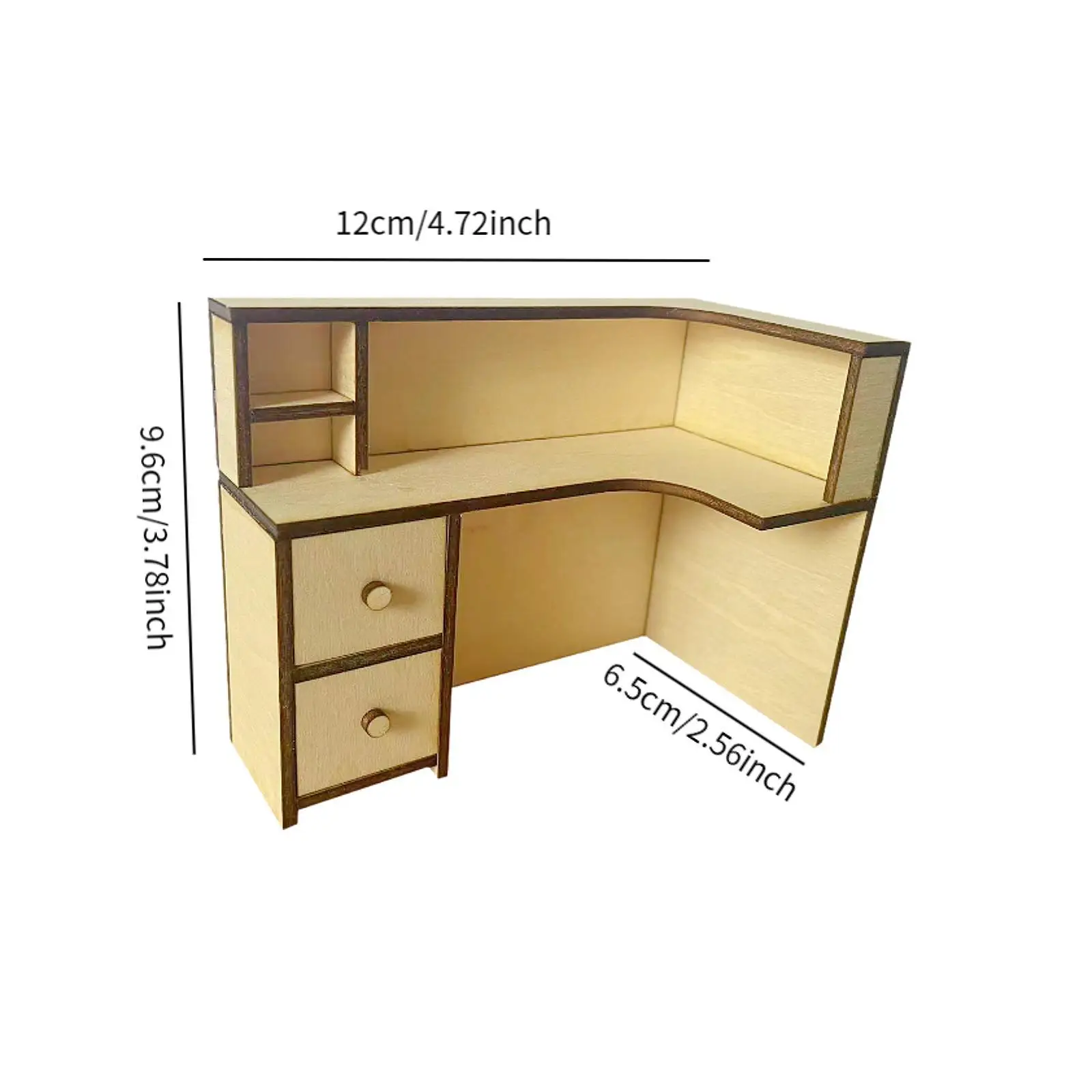 Escritorio de madera para casa de muñecas, escala 1/12, modelo de escritorio para el hogar y la Oficina, estante de almacenamiento con cajón para escaparate, decoración, regalo