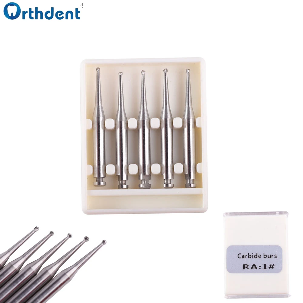 5Pcs/Box Dental Carbide Burs Tungsten Steel RA1-8 Round Ball Shape Dentist Strawberries Low Speed Handpiece Dentisty Products