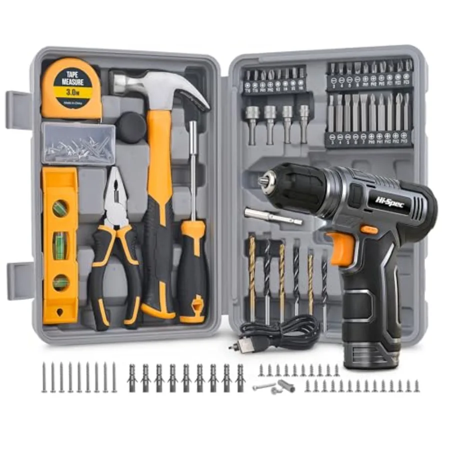 

8V Cordless Drill Set and Home Tool Kit USB Rechargeable Electric Power Drill Driver Compact Tool Set with Essential Accessorie