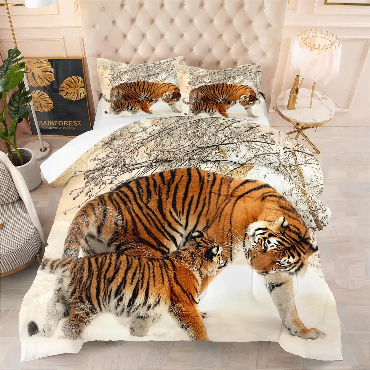 

Tiger Head Comforter Cover Decor Duvet Cover Bedding Set Prairie Animal Quilt Cover for Kids Boys Teens Men with 2 Pillow Cases