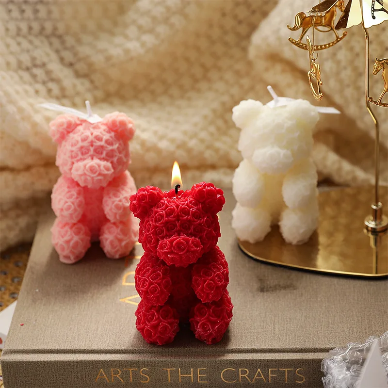 1PC 3D Rose Bear Aromatherapy Candles for Home Decoration Lovely Scented Candle Photography Props Festival Home Ornaments