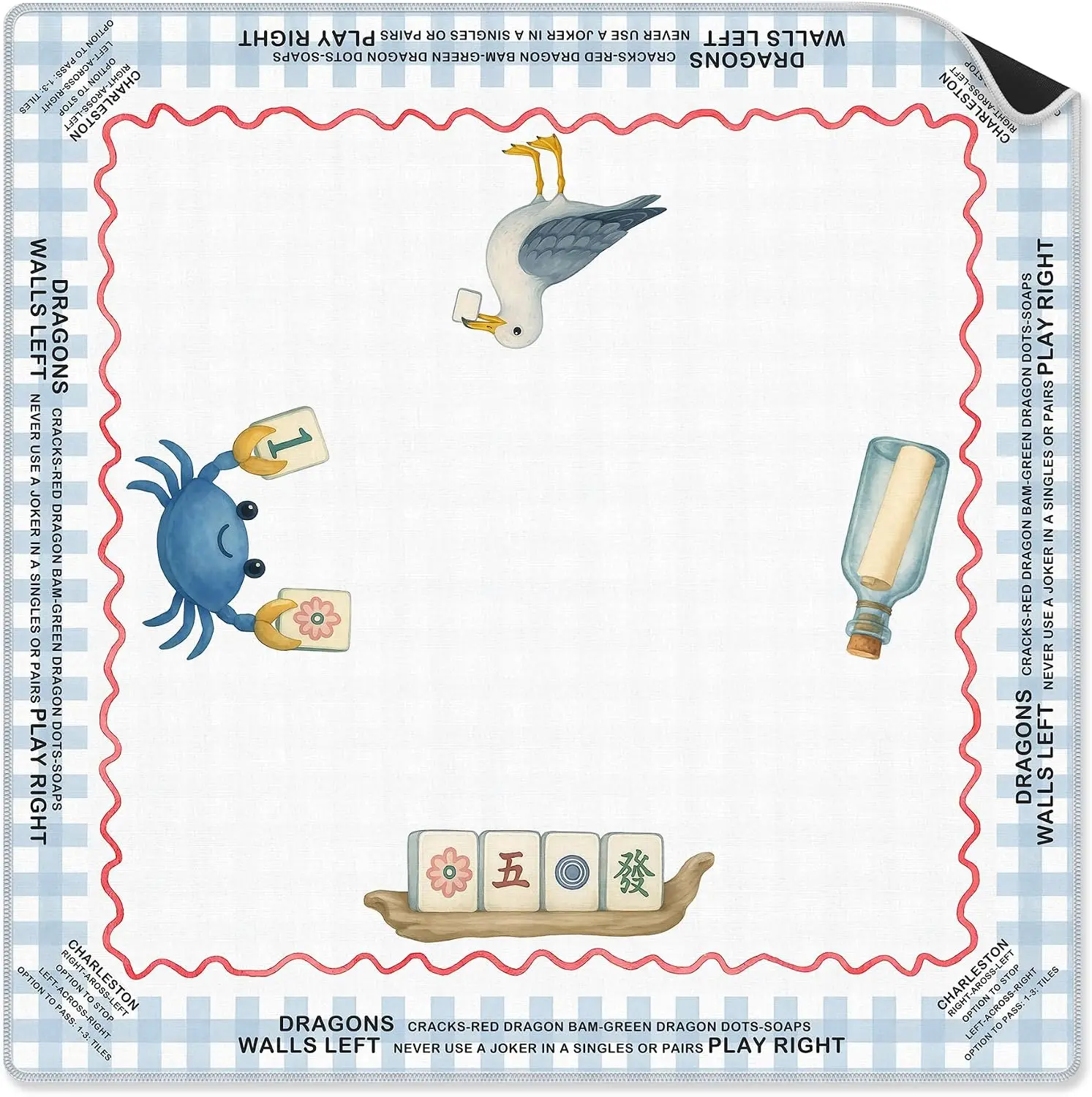 Large Blue White Plaid Mahjong Mat 31.5x31.5 Non Slip Noise Reduction Table Cover For Mahjong Card Poker Domino Board Games