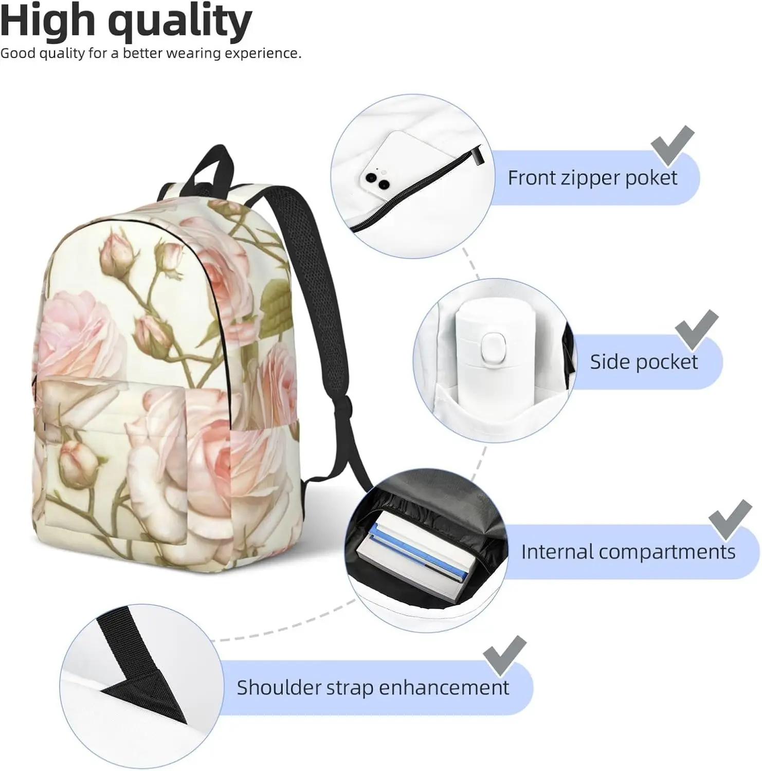 Beauty Red Roses Fashionable and lightweight canvas backpack, fit for casual travel, easy to carry your life