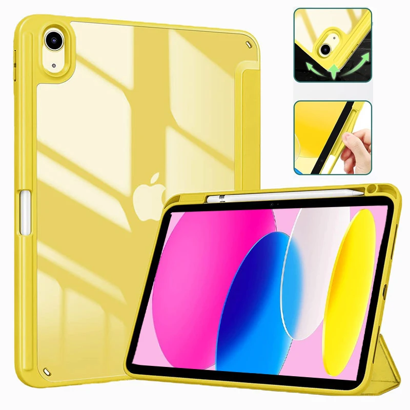 

2026 New for IPad A19 12th A16 10th 11th Gen 2022 Case with Pencil Holder Hybrid Slim Tri-fold Stand Protective Shockproof Cover