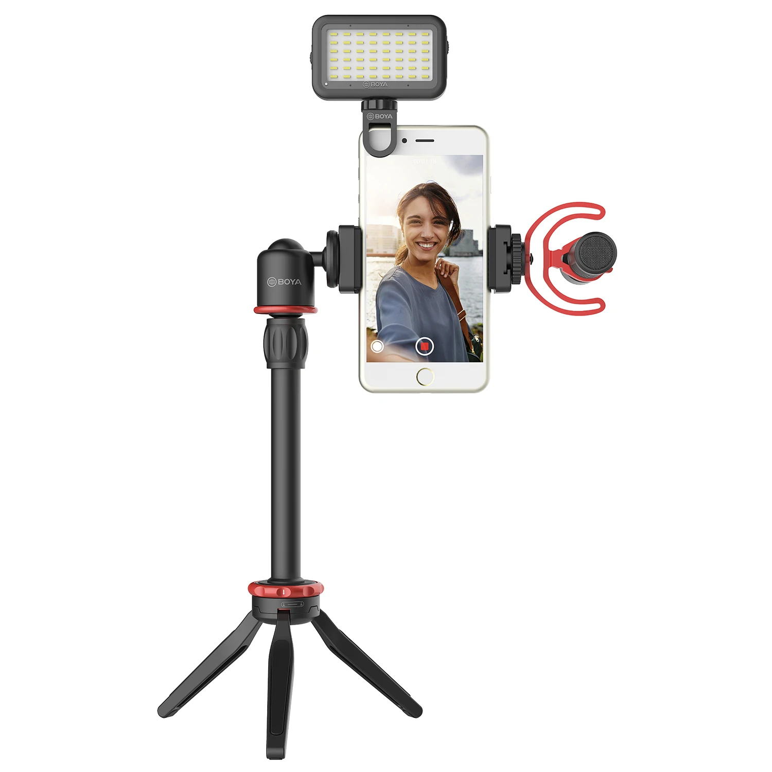 BOYA BY-VG350 Smartphone Video Kit with Mini Tripod Extension Tube LED Light Condenser Microphone for Phone YouTube Vlogging