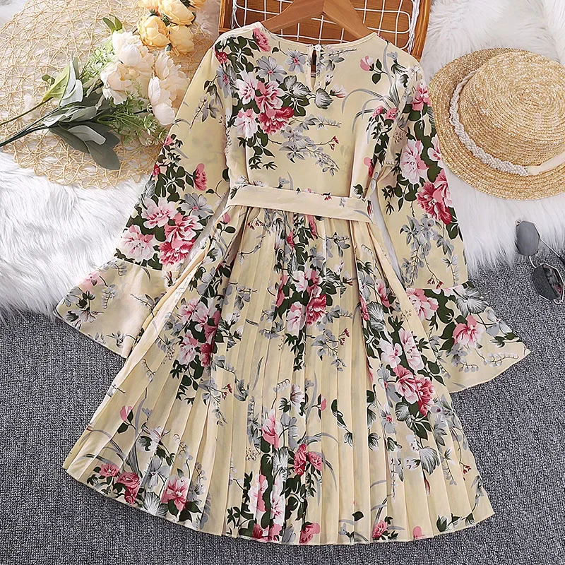 Girl Clothing Fashion For 5-12Ys Kids Outfit Retro Floral Print Ball Gown Dress New Designed Classic Daily Casual Vacation Dress