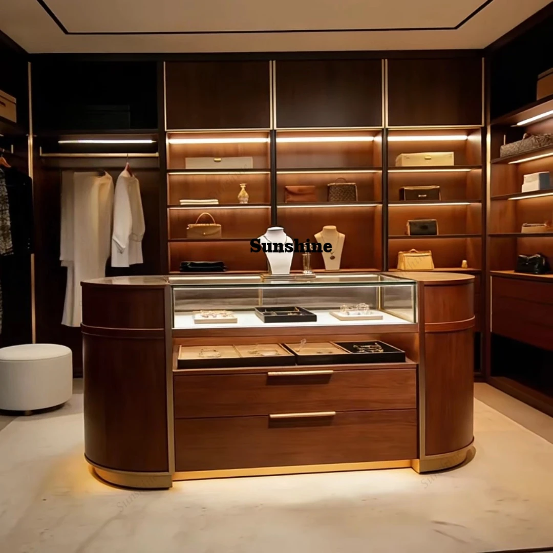 

New Chinese style, cloakroom Nakajima Taiwan jewelry display, light luxury household double-sided storage solid wood