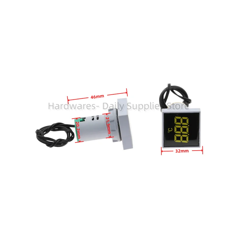 Mini LED Indicator 22mm Digital Display Thermometer Meter -20-200 Degrees Voltage  AC20-380V Temperature Sensing Probe Wire