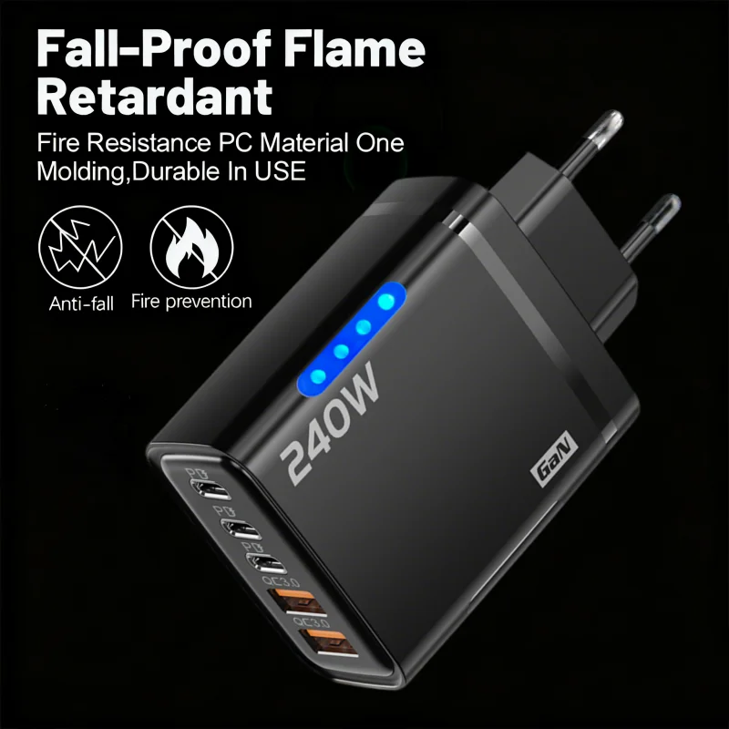 240W 5 in 1 GaN Desktop Charger For IPhone 16 15pro Laptop Samsung Fast Charging Adapter 120w Type To TypeC Cable Charger - view 4