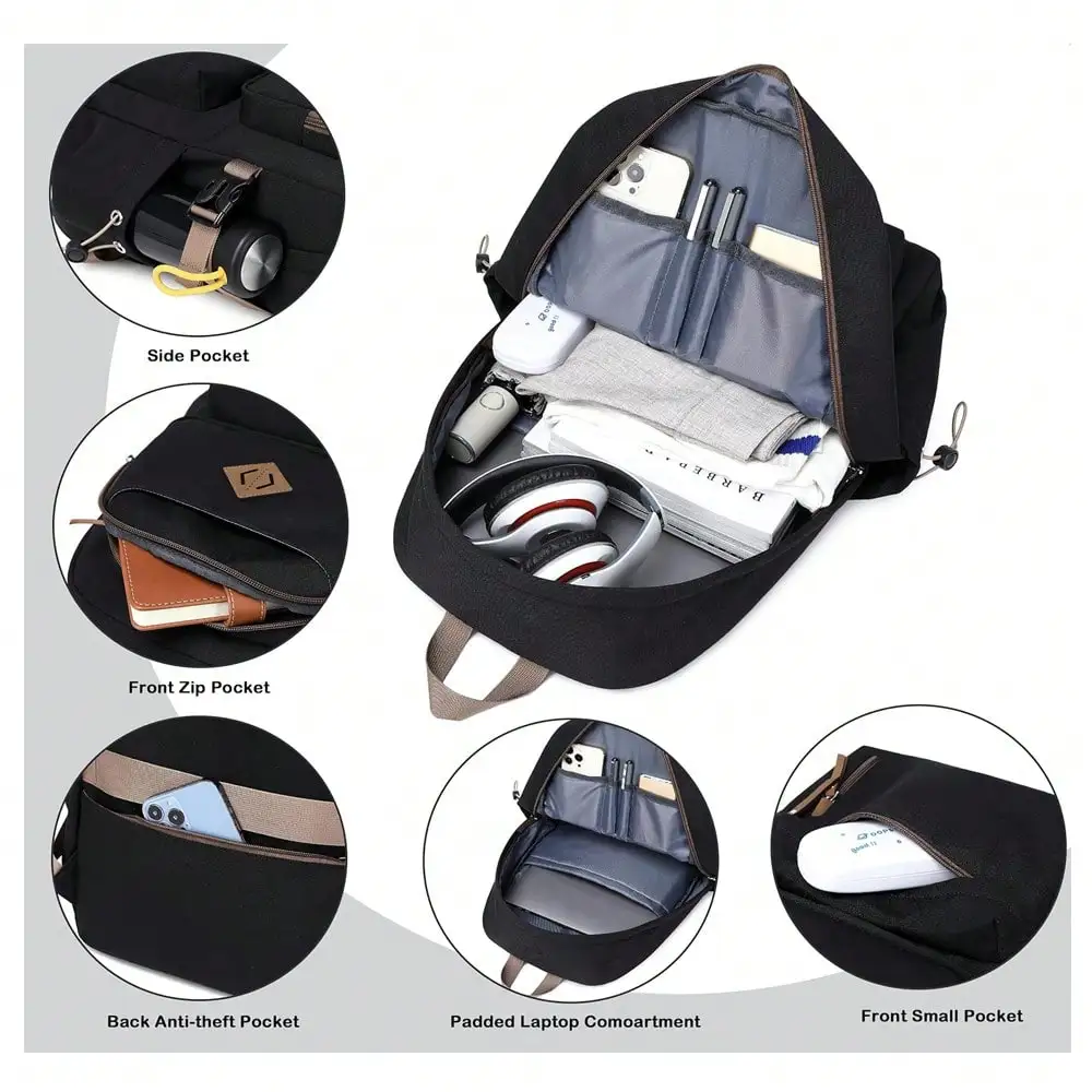 3pcs With Lunch Bag Pen Bag Women's Backpack 15.6-Inch Laptop Backpack Waterproof Men's Travel Backpack Cute Backpack, Solid Color Design Backpack