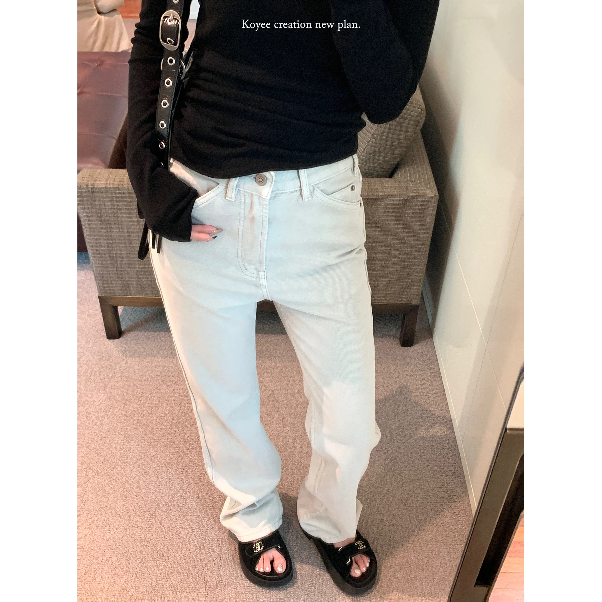 

Женские джинсы Heavy Du Vintage с прямыми штанинами, высокой талией, свободные, широкие, в пол, весна 2024, новинка