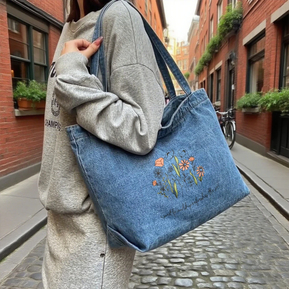 

Denim Tote Bag, Large Capacity Beach, Gift for Grandma, Grandmother's Day, Birthday, Christmas, Mother's Day Gift, Everyday Use