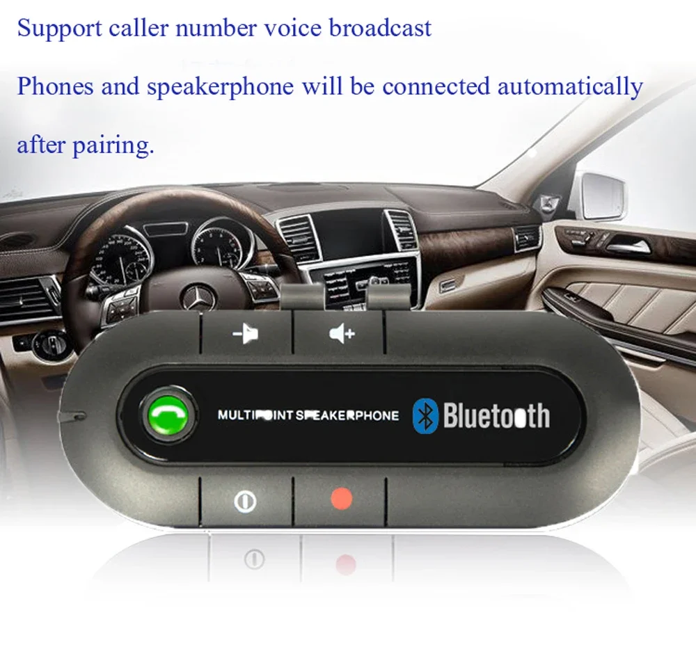 

HOT Sale Wireless Handsfree Car Bluetooth Kit 4.1 Sun Visor Bluetooth Speaker Speakerphone MP3 Music Player Car Charger