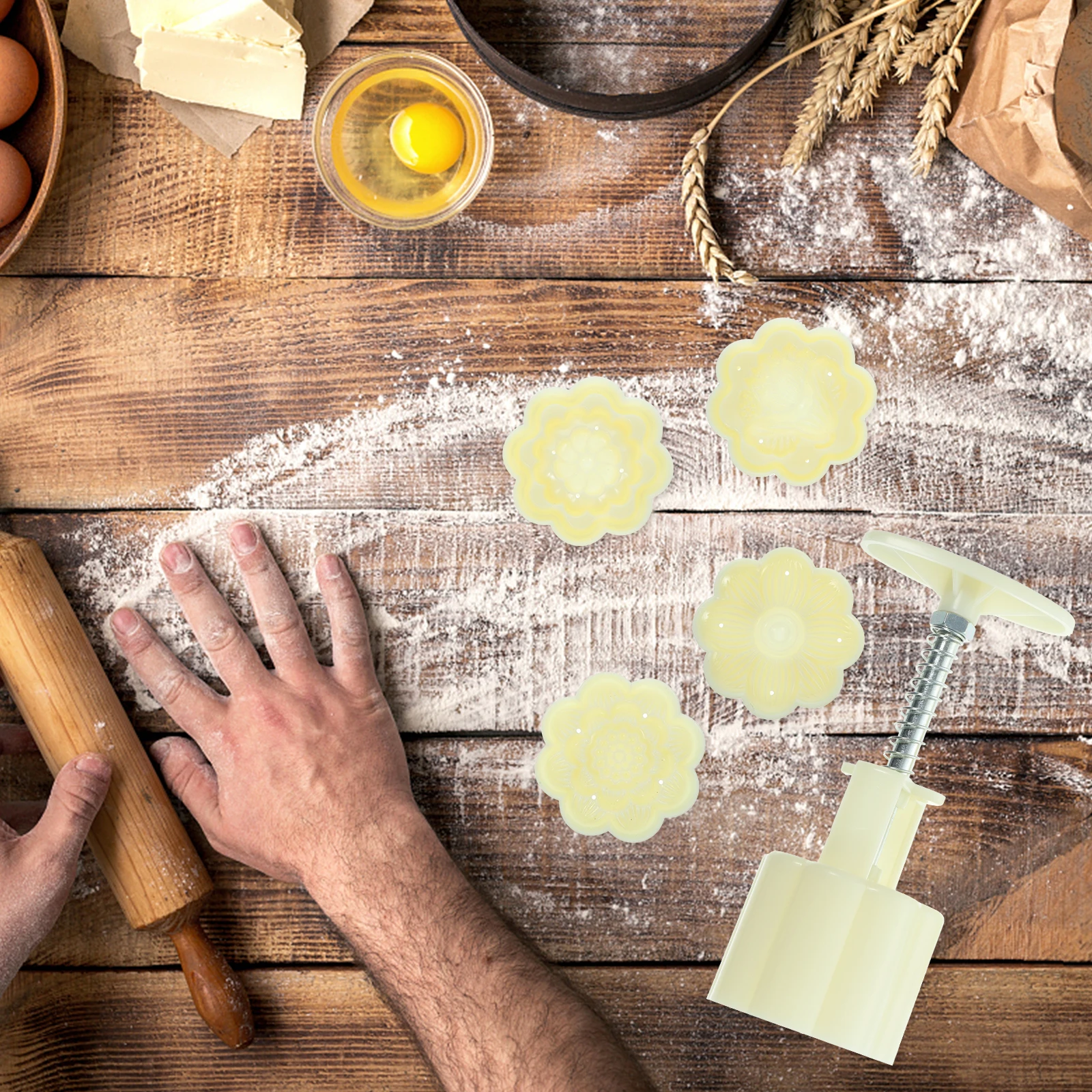 

1 комплект, формы для торта в форме луны, форма для печенья в форме цветка, ручной пресс, формы для выпечки «сделай сам», изысканные винтажные узоры в кантонском стиле