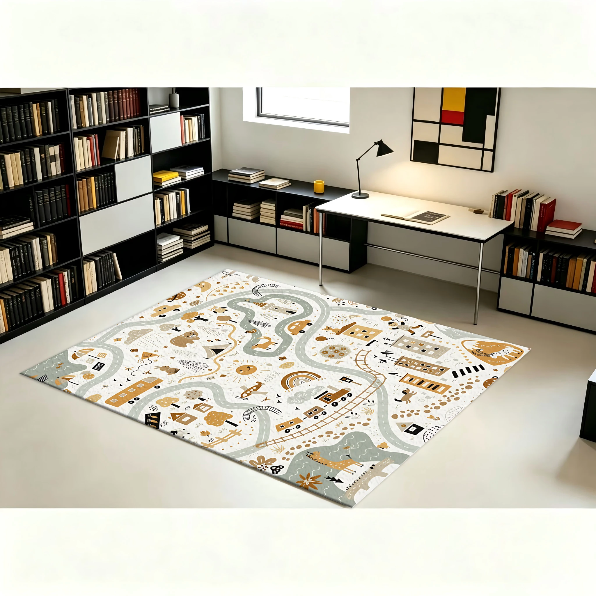 Cute Kidsren's World Map City Traffic Pattern Carpet Kidsren's Playroom Decorative Floor Carpet