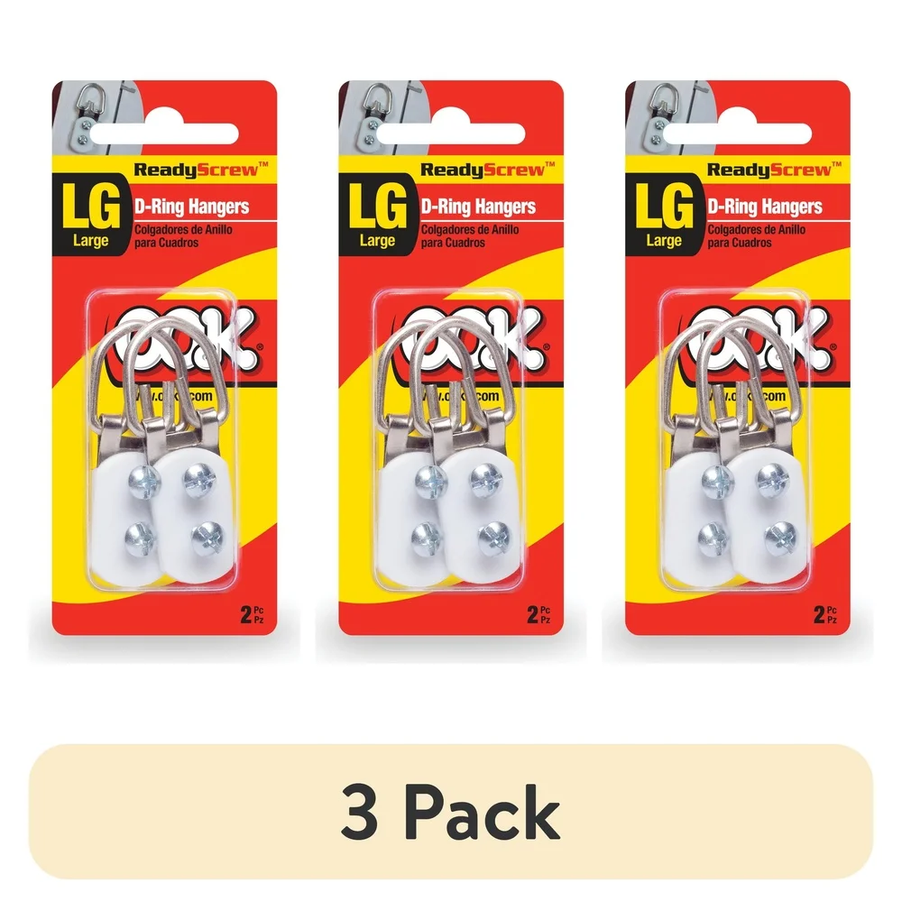 3 Pack Large D-Ring Picture Hanger Brass Easy Installation Self-Leveling Mounting Hardware Wooden Frames Up to 20lbs