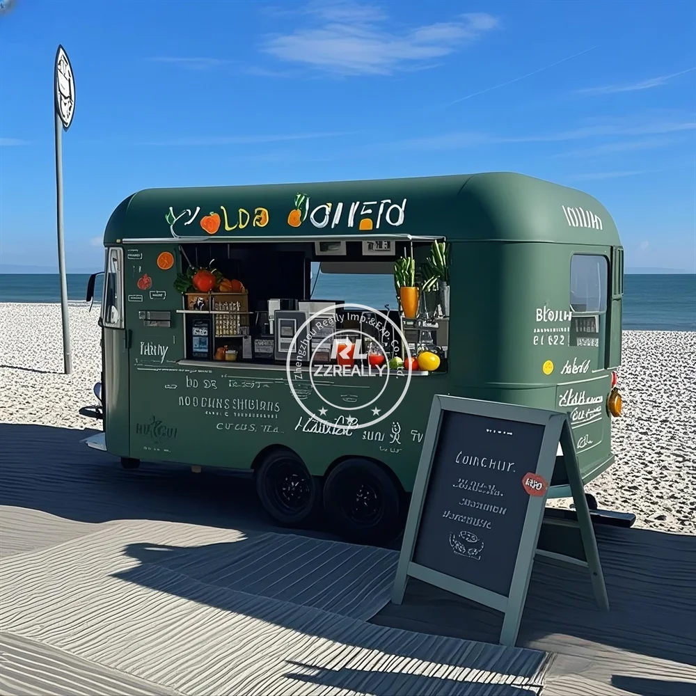 DOT Approved  Food Truck 20ft Large Mobile Kitchen Fast Food Trailer Mirror Stainless Steel Coffee Trailer