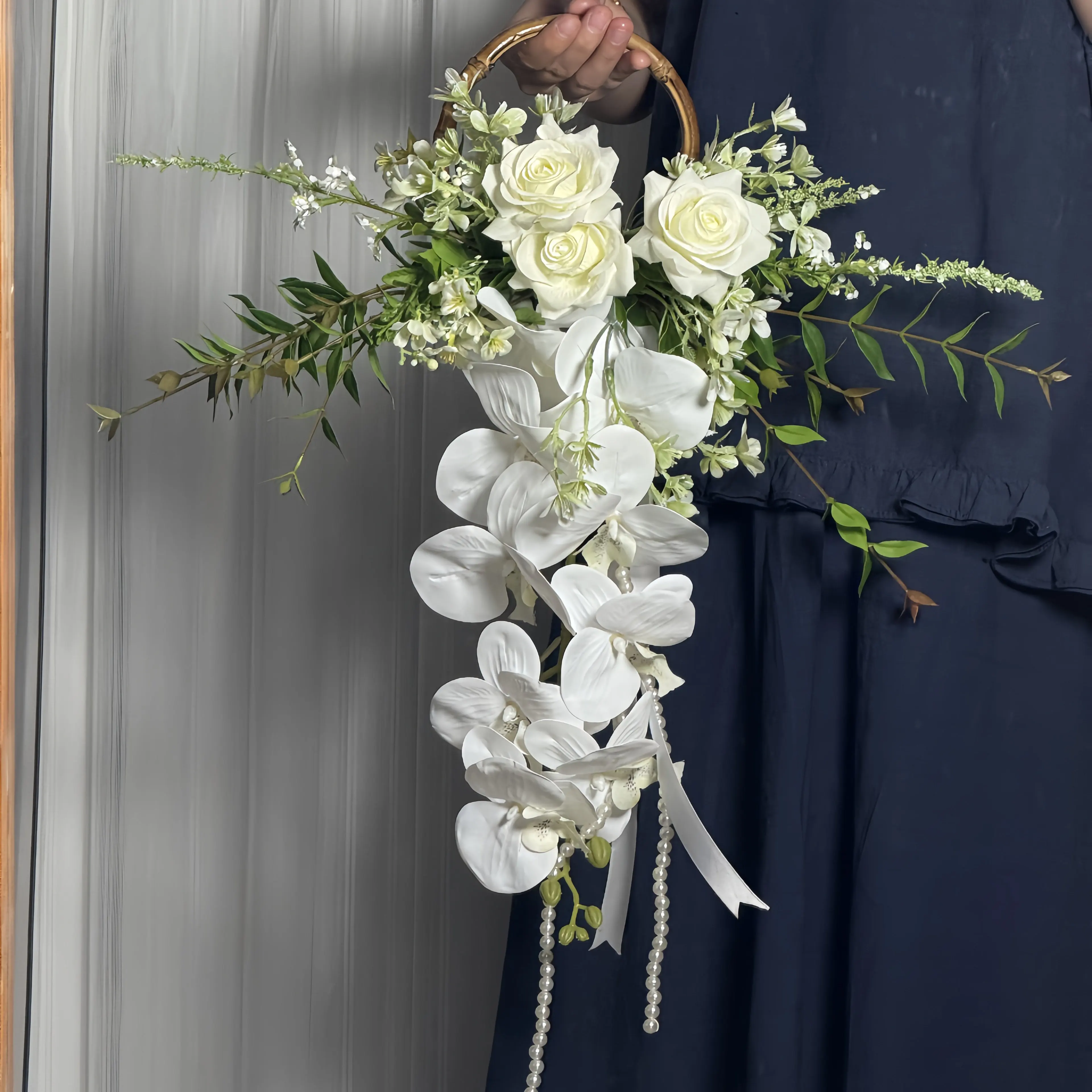 DIY bouquet purple bridal wedding waterfall bouquet reception simulation flower hot gypsophila hand-held flower pearl