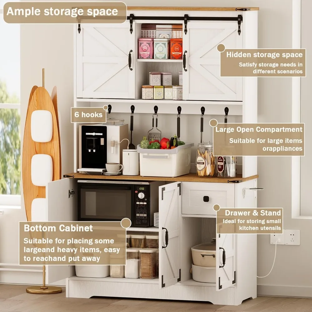 خزانة مخزن مع محطة شحن، خزانة تخزين مخزن المطبخ الطويلة مع حامل الميكروويف، خزانة مطبخ المزرعة مع Sto