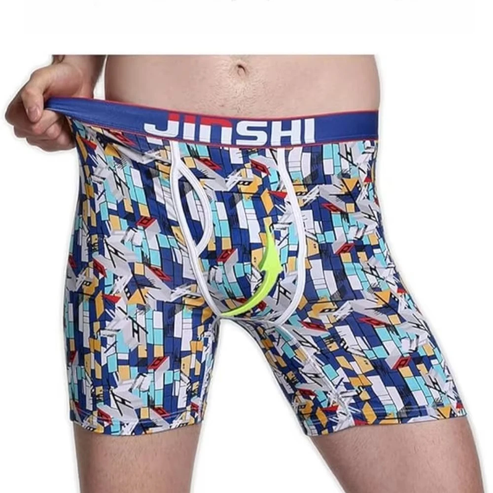 

Jinshi Men's Comfortable Long Boxer Briefs Printing Big And Tall Bamboo No Ride Up Men Underpants