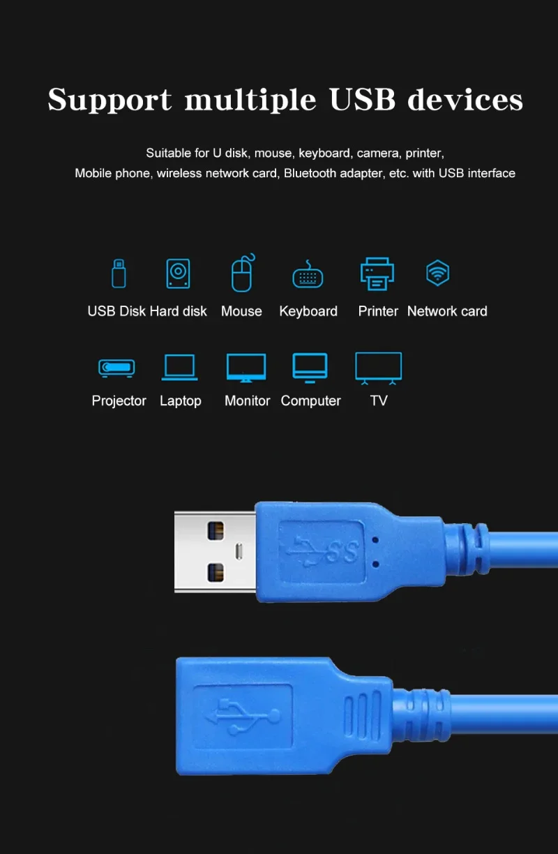 USB 3.0 A Male AM to USB 3.0 A Female AF USB3.0 Extension Cable 0.5m 1m 1.5m 3m 5m