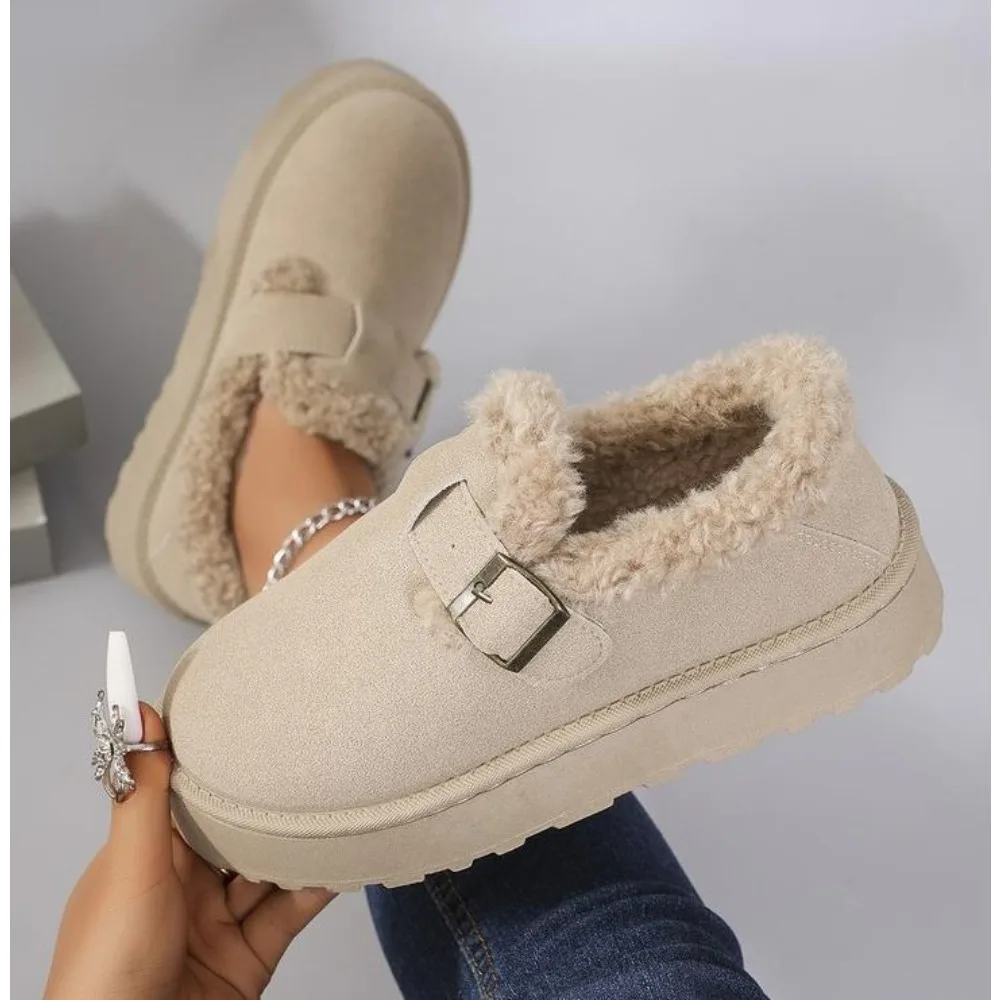 

Shallow Mouth Casual Woman Shoe Female Footwear Round Toe Loafers Fur All-Match Autumn Dress New Moccasin Fall Winter Rubber