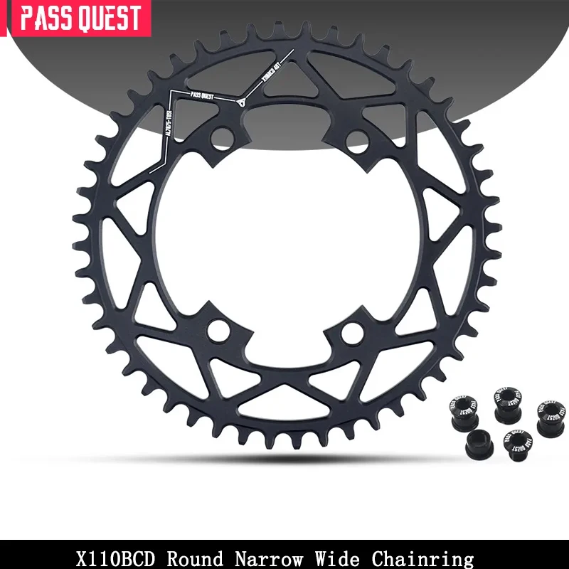 

PASS QUEST X110 4 claw 110BCD bicycle sprocket for R2000/R3000/4700/5800/6800/DA9000 - Round Hollow, Narrow Wide Chainrings