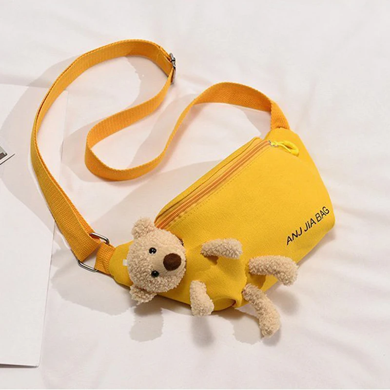 Ladies Waistbag for WomanGirl Sweet Bear Waist Bag Casual Canvas Banana Bag Adjustable Children Cool Shoulder Bag Chest Bags