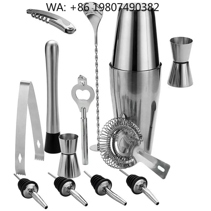 14 Pieces Full Bar Accessory Collection, Stainless Steel Boston Cocktail Shaker Complete Bartender Tools, Home Bar Restaurant Mi