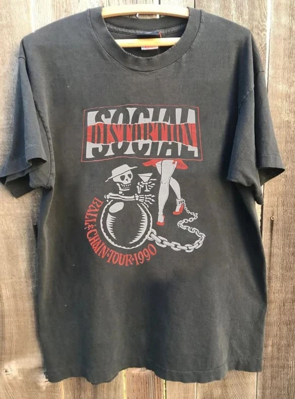 1990 Social Distortion Ball & Chain Tour Charcoal Unisex Shirt Reprint Grafik-T-Shirts Harajuku
