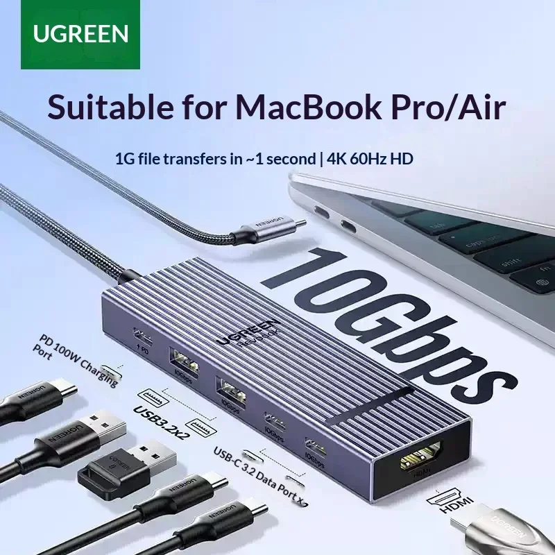 UGREEN CM818 45363 6-in-1 USB-C Docking Station 4K 60Hz HDMI 10Gbps USB 100W PD Hub