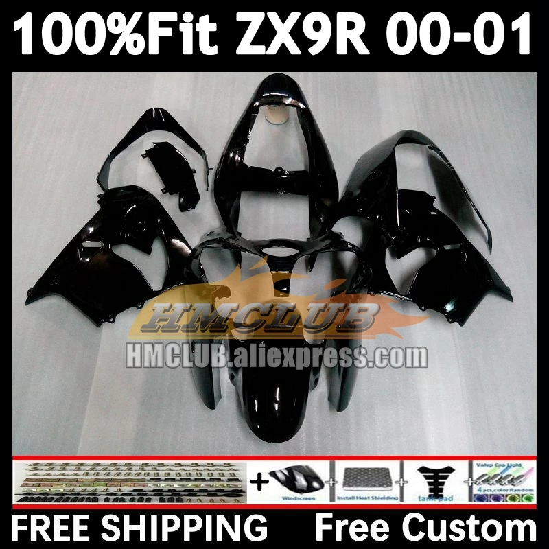 Injection gloss black Bodys For KAWASAKI NINJA ZX 9R 9 R 900 2000 2001 165No.1 ZX900 900CC ZX-9R ZX9 R ZX9R 00 01 OEM Fairing