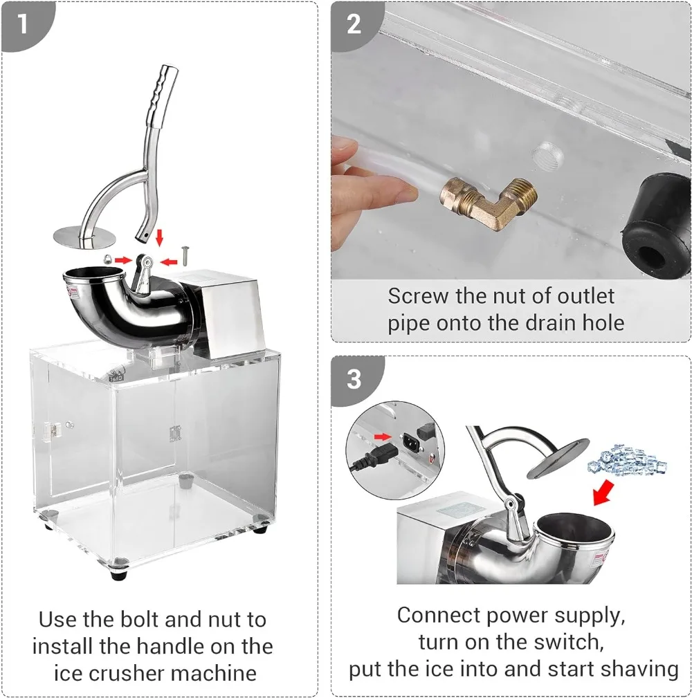 Neve elétrica Cone Machine, Slush Maker, aço inoxidável Ice Shaver, Dual Blades, Casa e Comercial, 250W, 440lbs