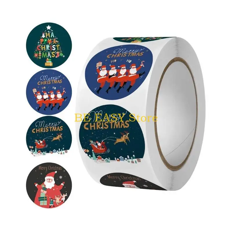 E28F 500Pcs/Roll Xmas Stickers Round Sealing Sticker Roll Classic Xmas Package Decorations Adhesive Tag Roll Wrapping Sticker
