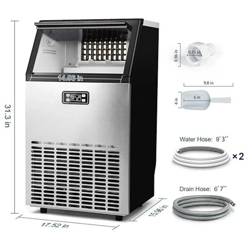 Ice Maker 100Lbs/24H with 33lbs Ice Storage Capacity, Stainless Steel Under Counter, Countertop Ice Maker