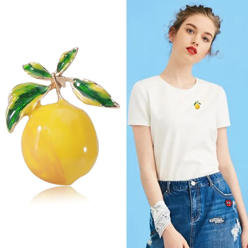 European And American Fashion Fresh Lemon Brooch Creative Fruit Series Corsage Simple Wild Summer Cardigan Pin Jewelry