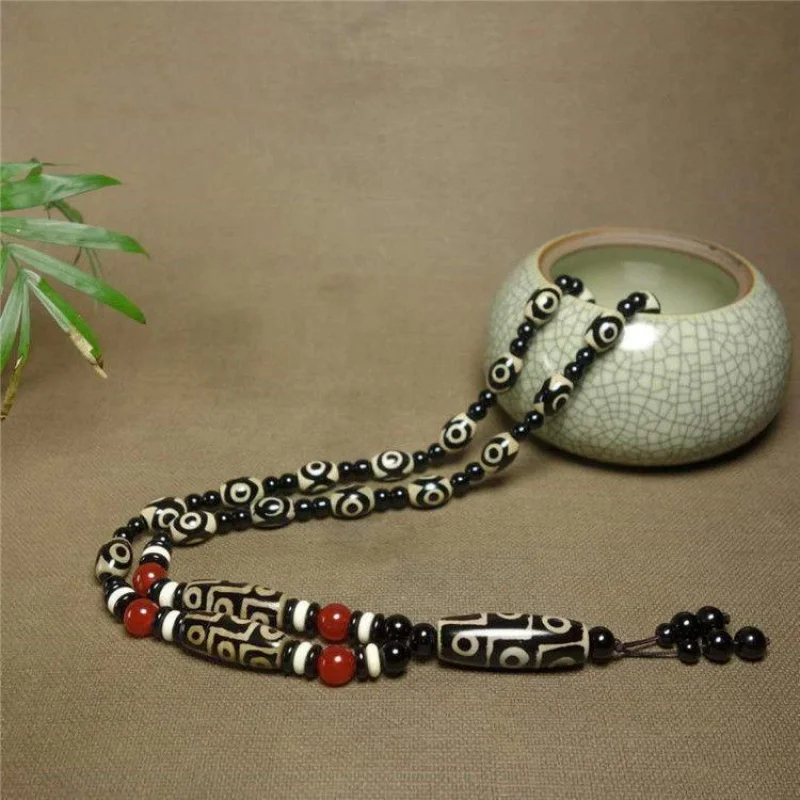 القديمة Dzi حبة قلادة ثلاثة تسعة عيون قلادة الرجال والنساء العقيق حجر العقيق #3